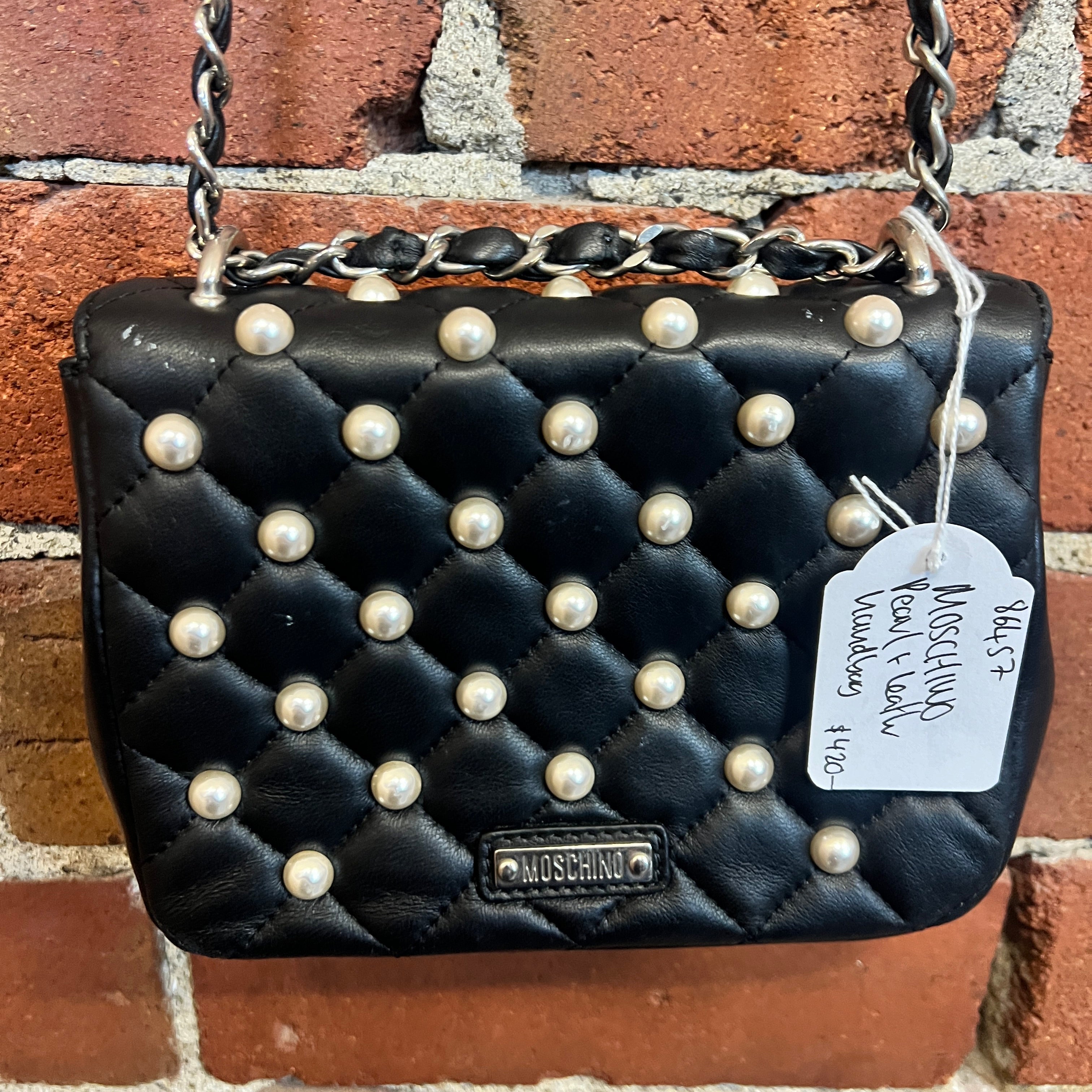 MOSCHINO leather and pearl handbag