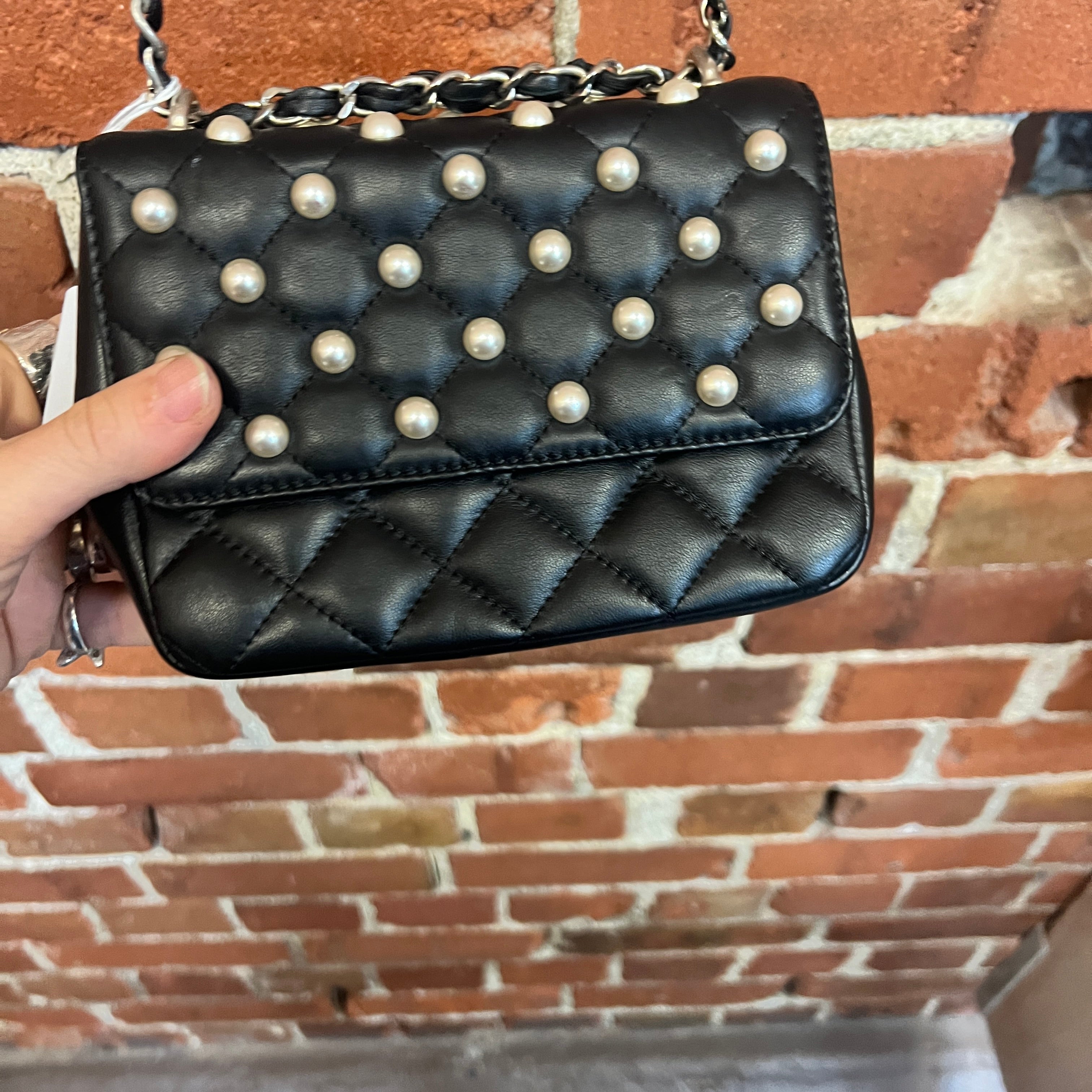 MOSCHINO leather and pearl handbag