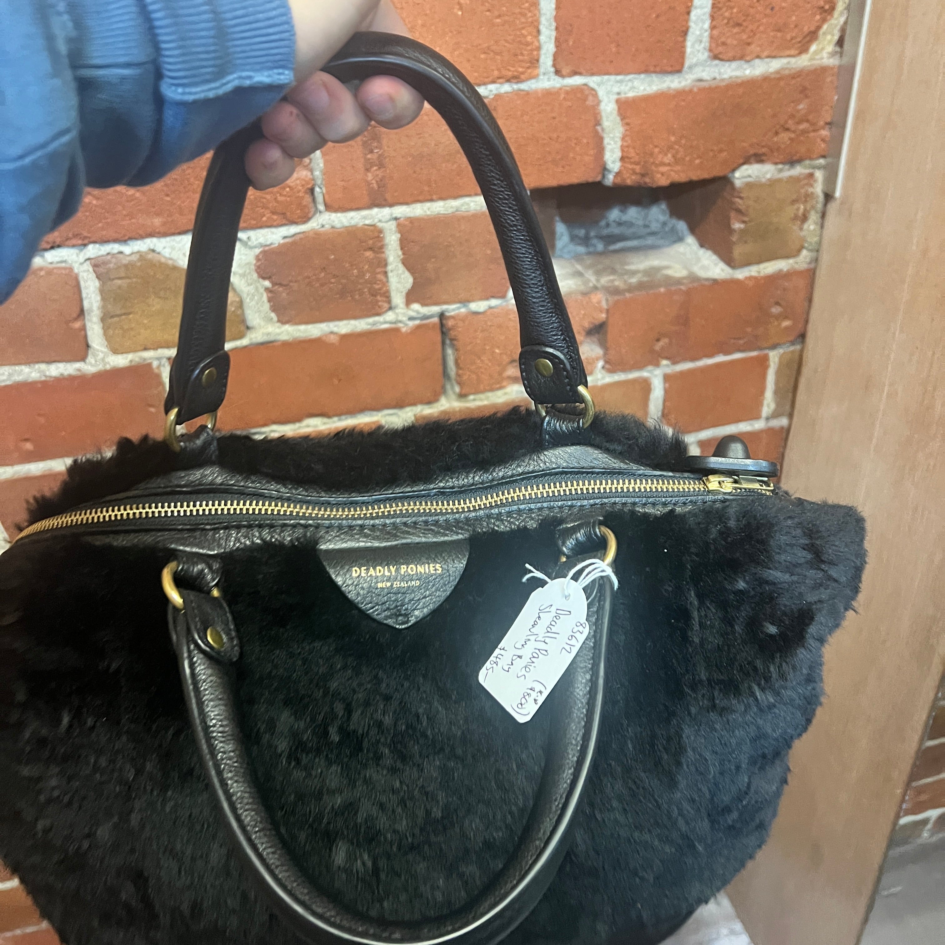 DEADLY PONIES shearling leather handbag