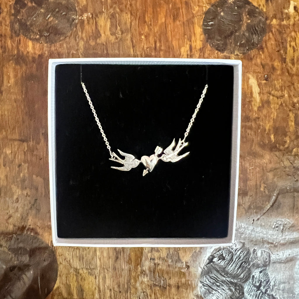 WILLIAM GRIFFITHS Sterling Silver Heart and Swallow necklace