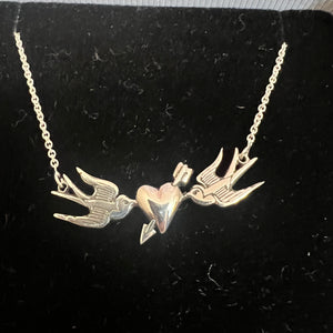 WILLIAM GRIFFITHS Sterling Silver Heart and Swallow necklace