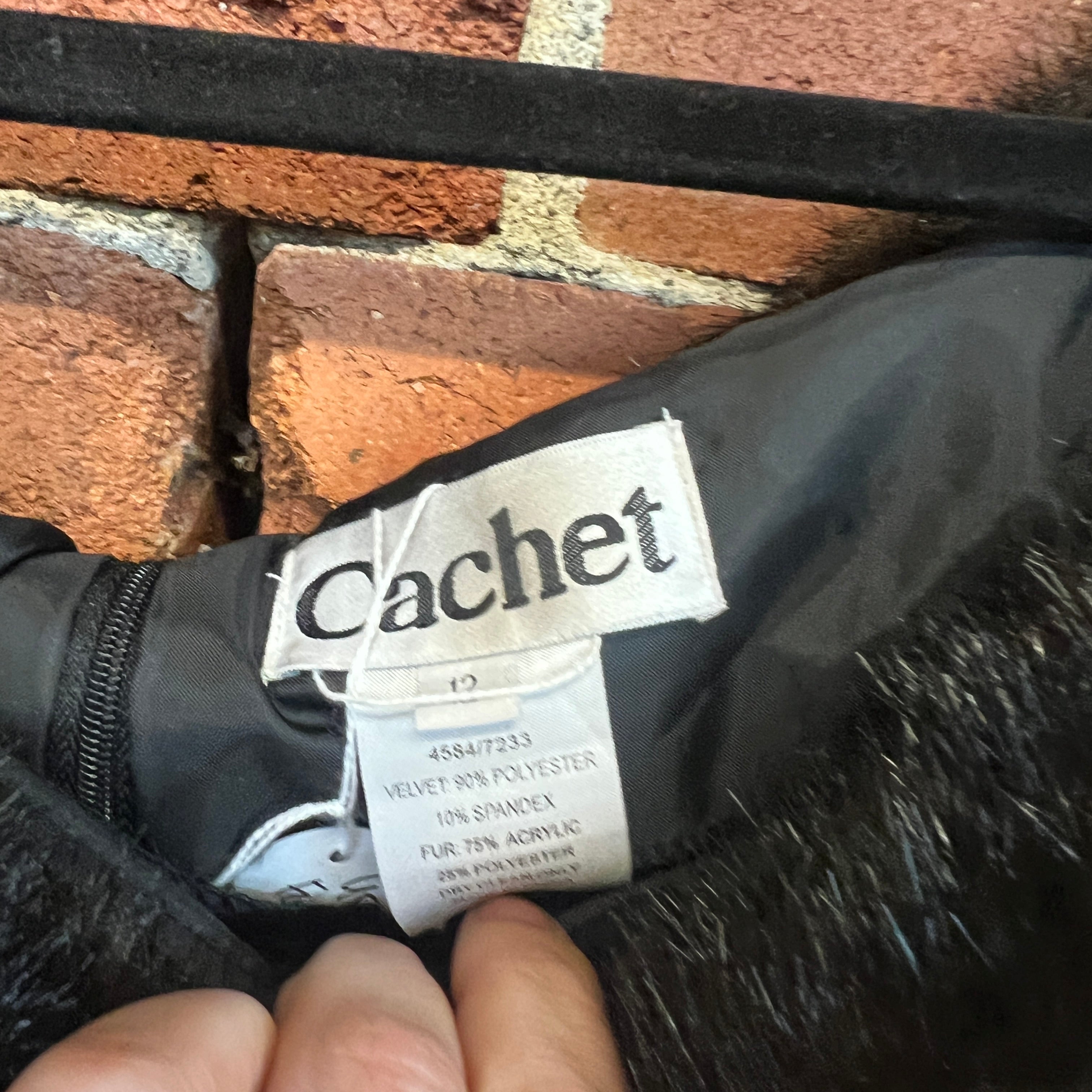 CACHET Faux Fur trim velvet gown