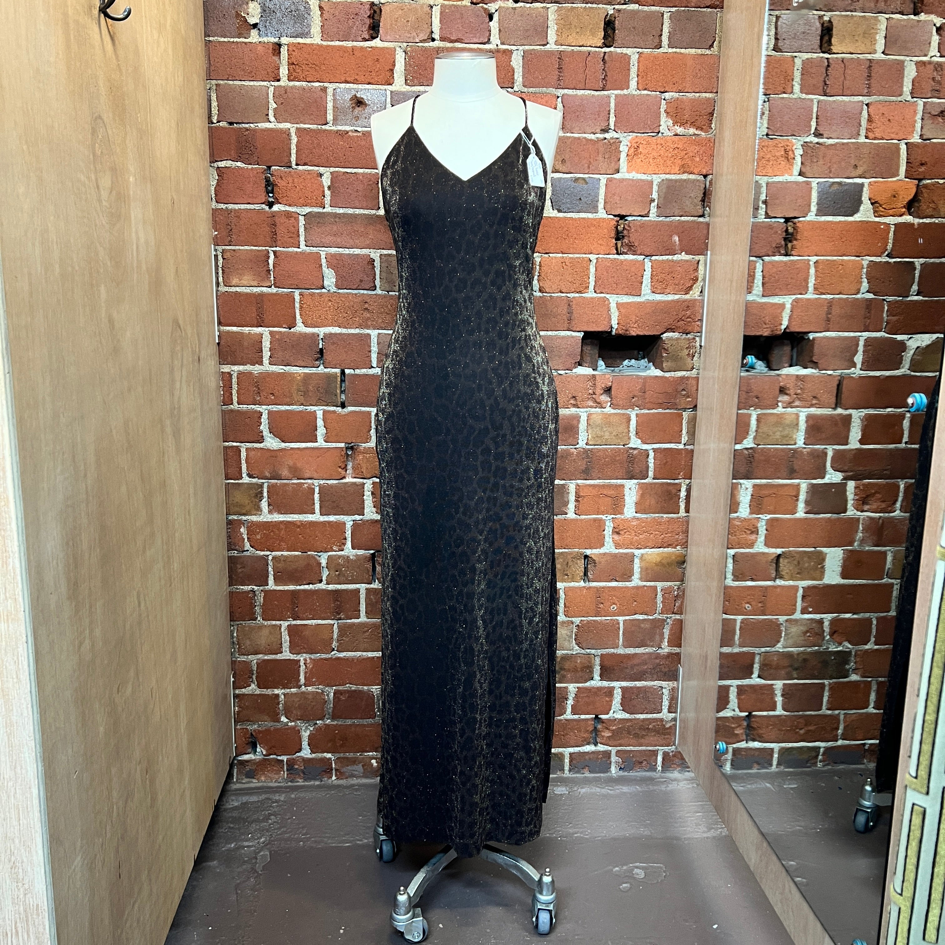 USA designer lurex leopard gown