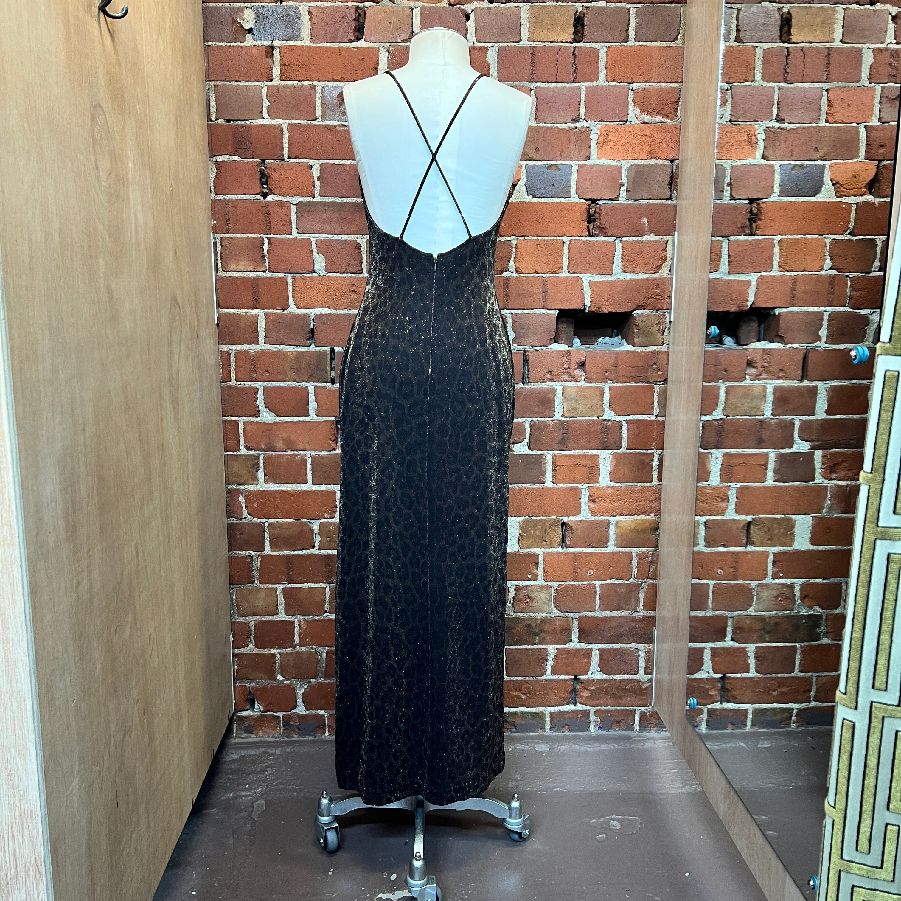 USA designer lurex leopard gown