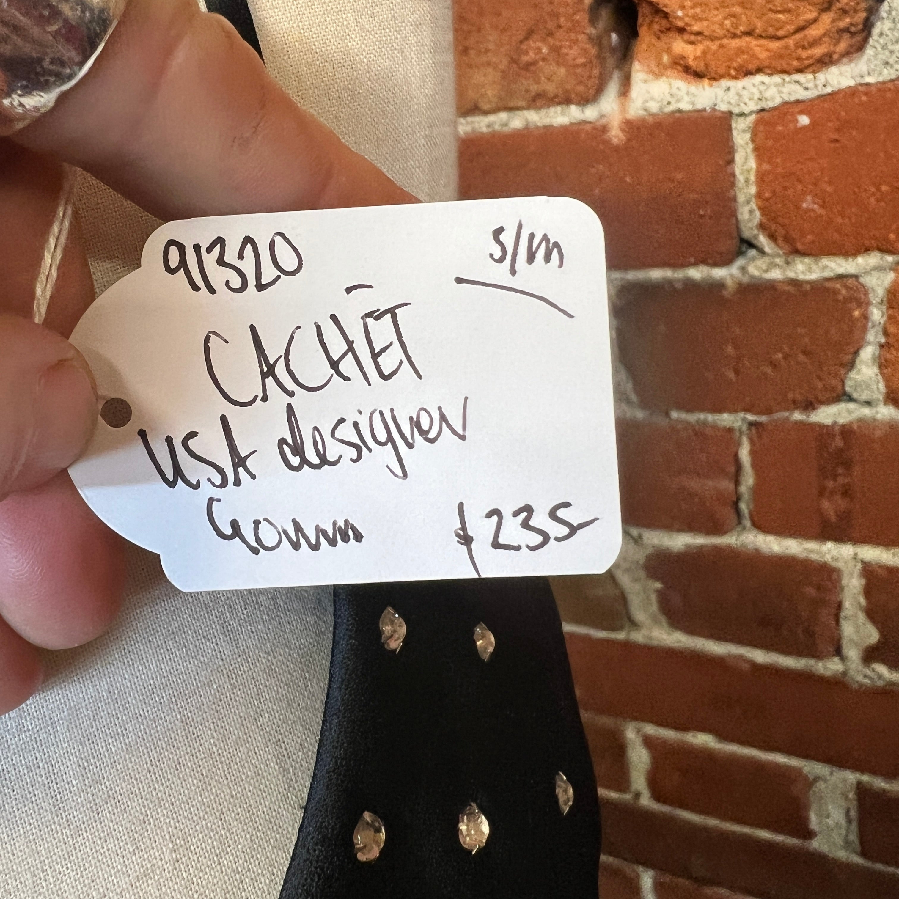 CACHET USA designer chiffon bias and rhinestone gown