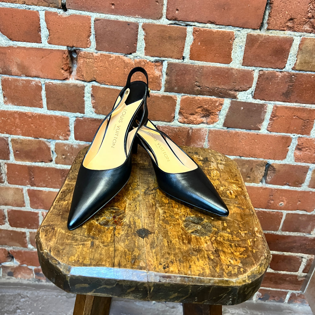 LOUIS VUITTON kitten heel sling backs 36.5