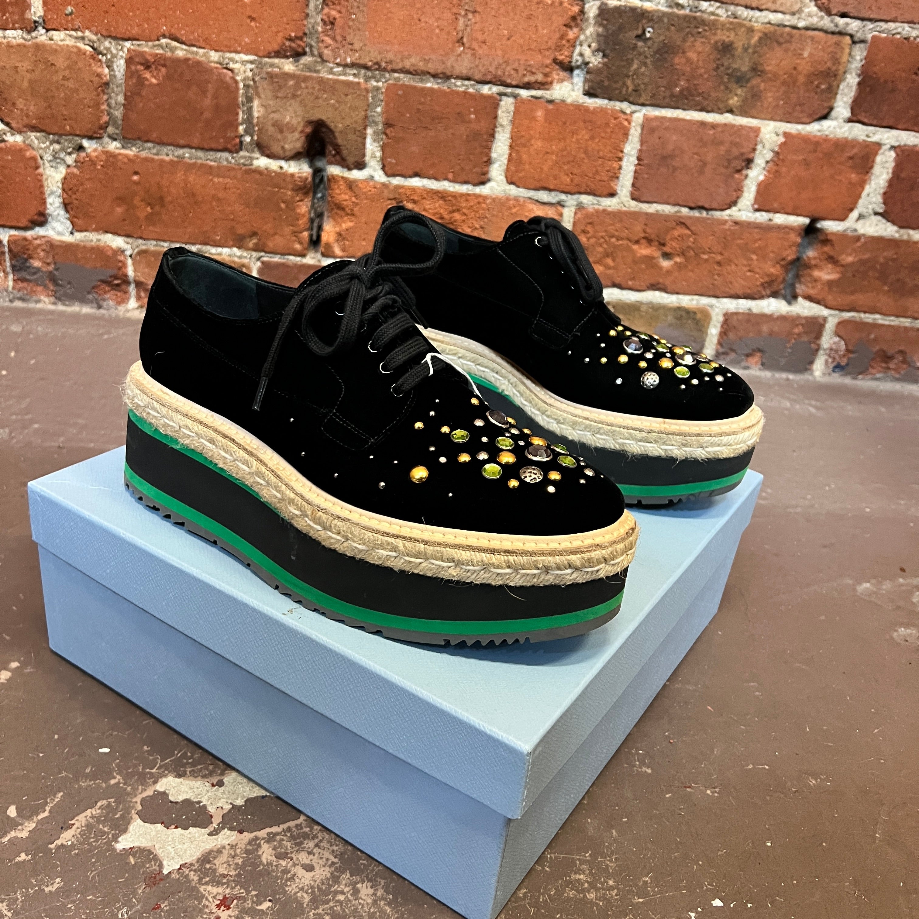 PRADA velvet platforms 39