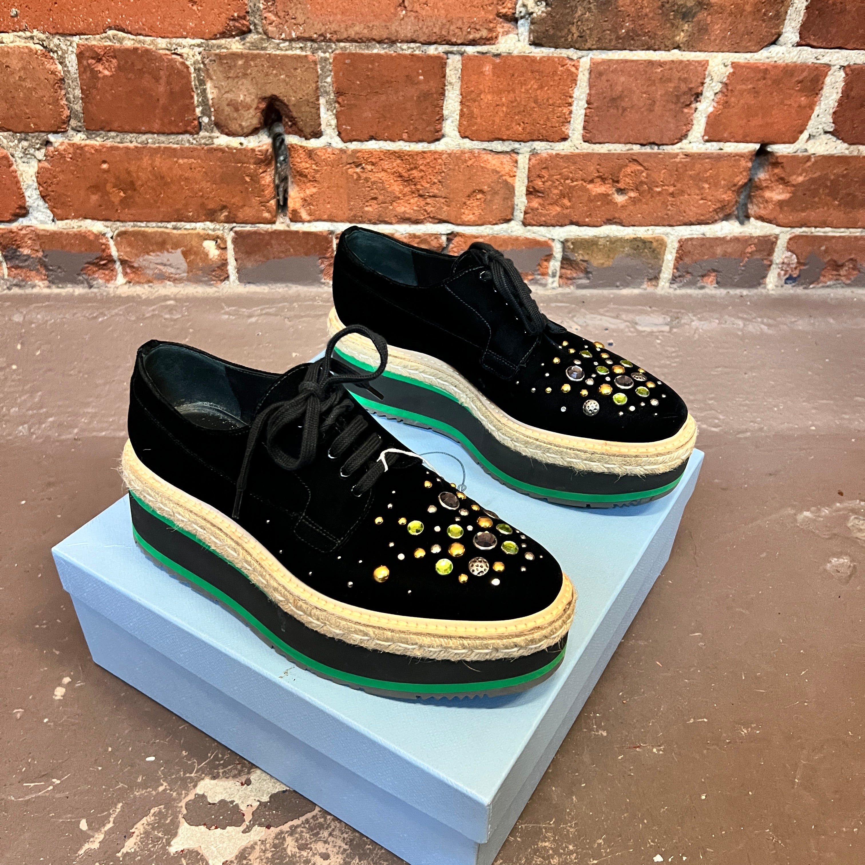 PRADA velvet platforms 39