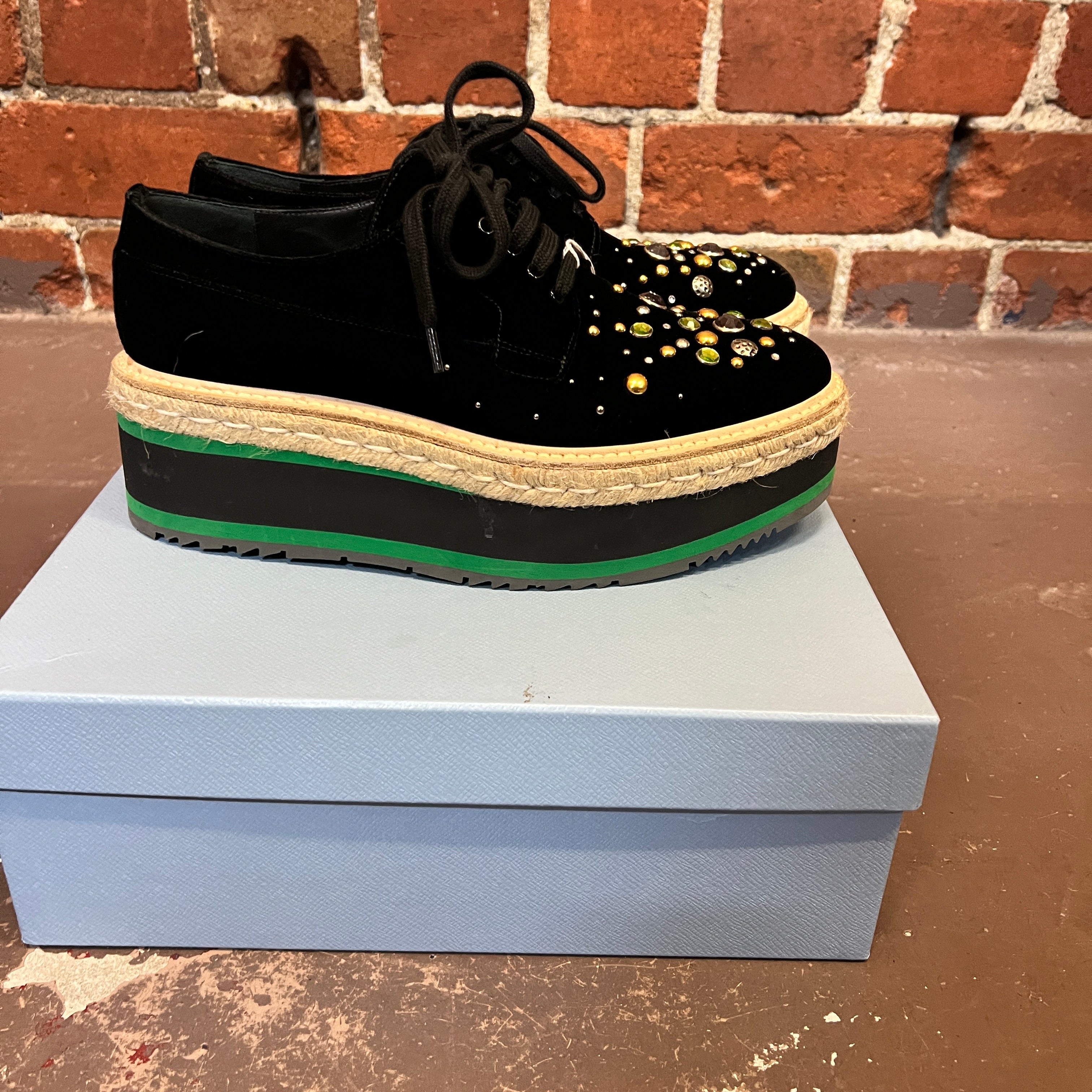PRADA velvet platforms 39
