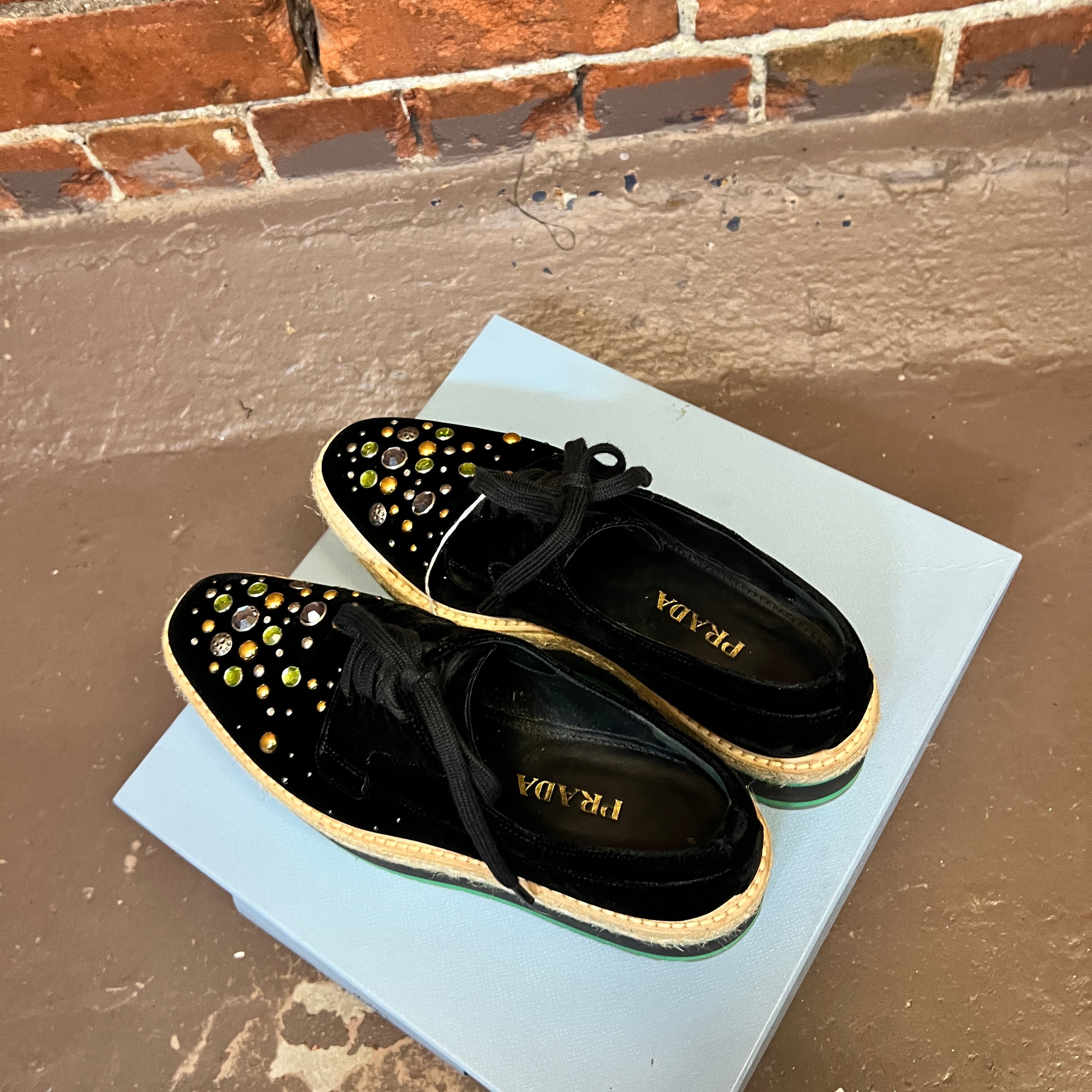 PRADA velvet platforms 39