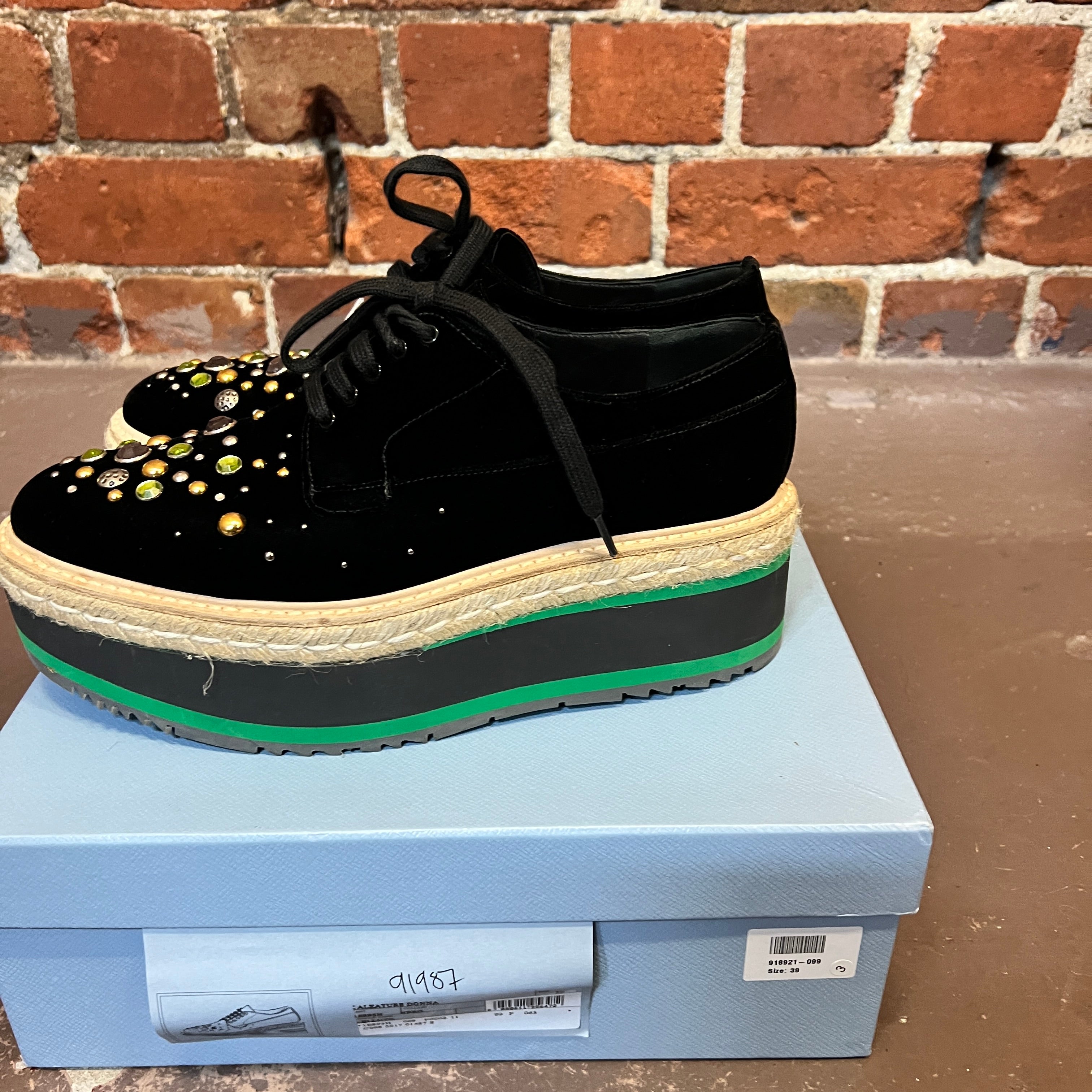 PRADA velvet platforms 39