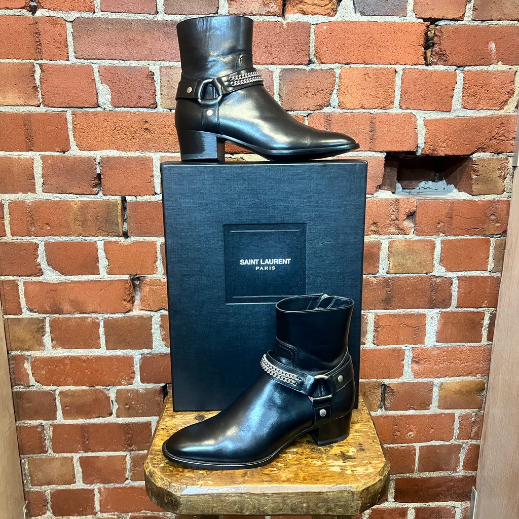 SAINT LAURENT leather moto boots 39