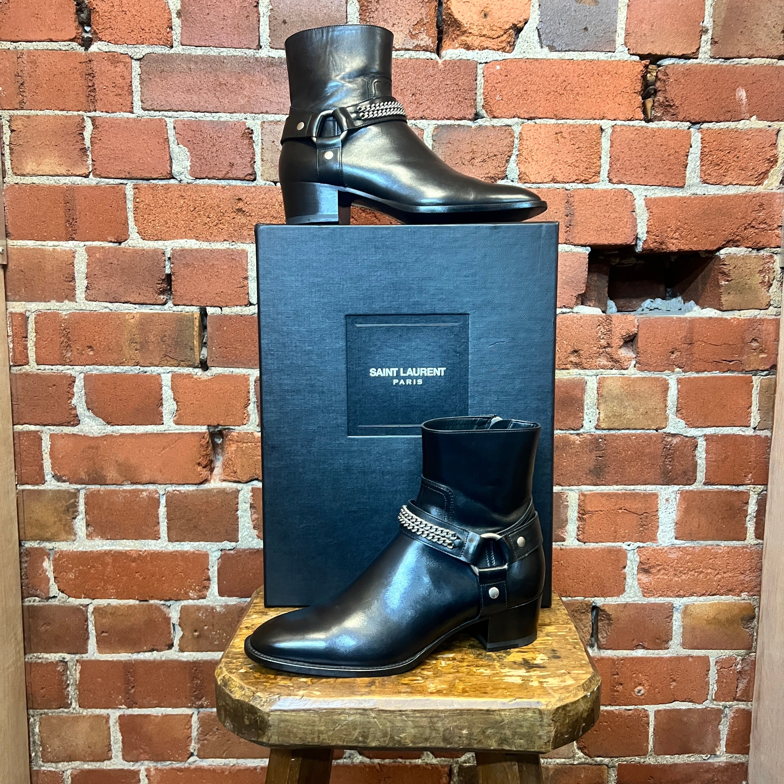 SAINT LAURENT leather moto boots 39