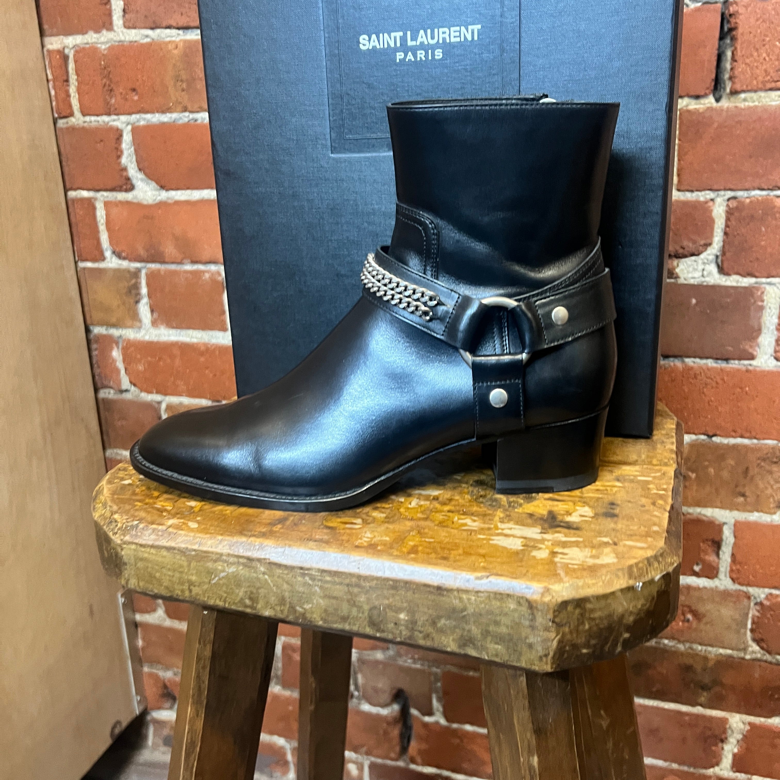 SAINT LAURENT leather moto boots 39