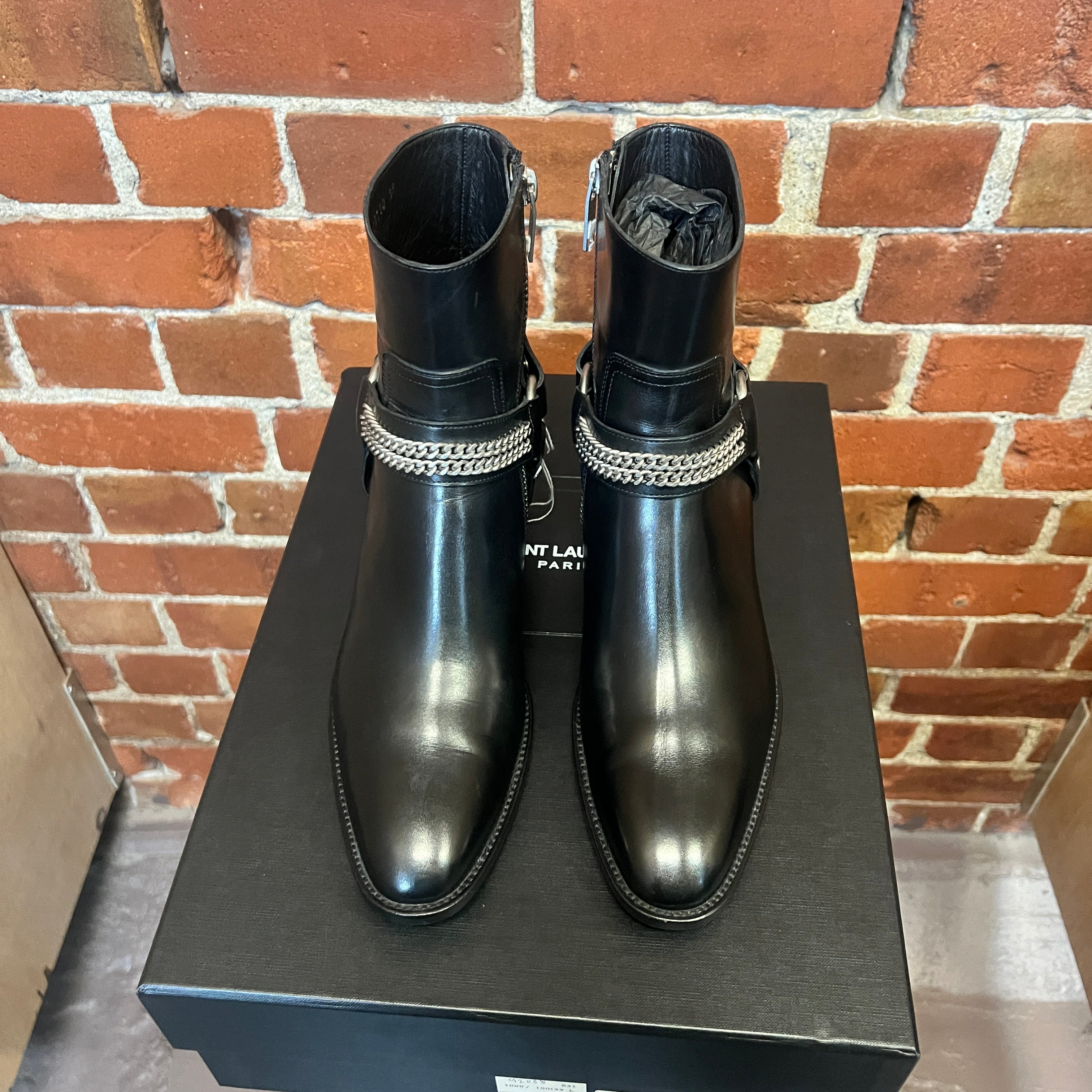 SAINT LAURENT leather moto boots 39