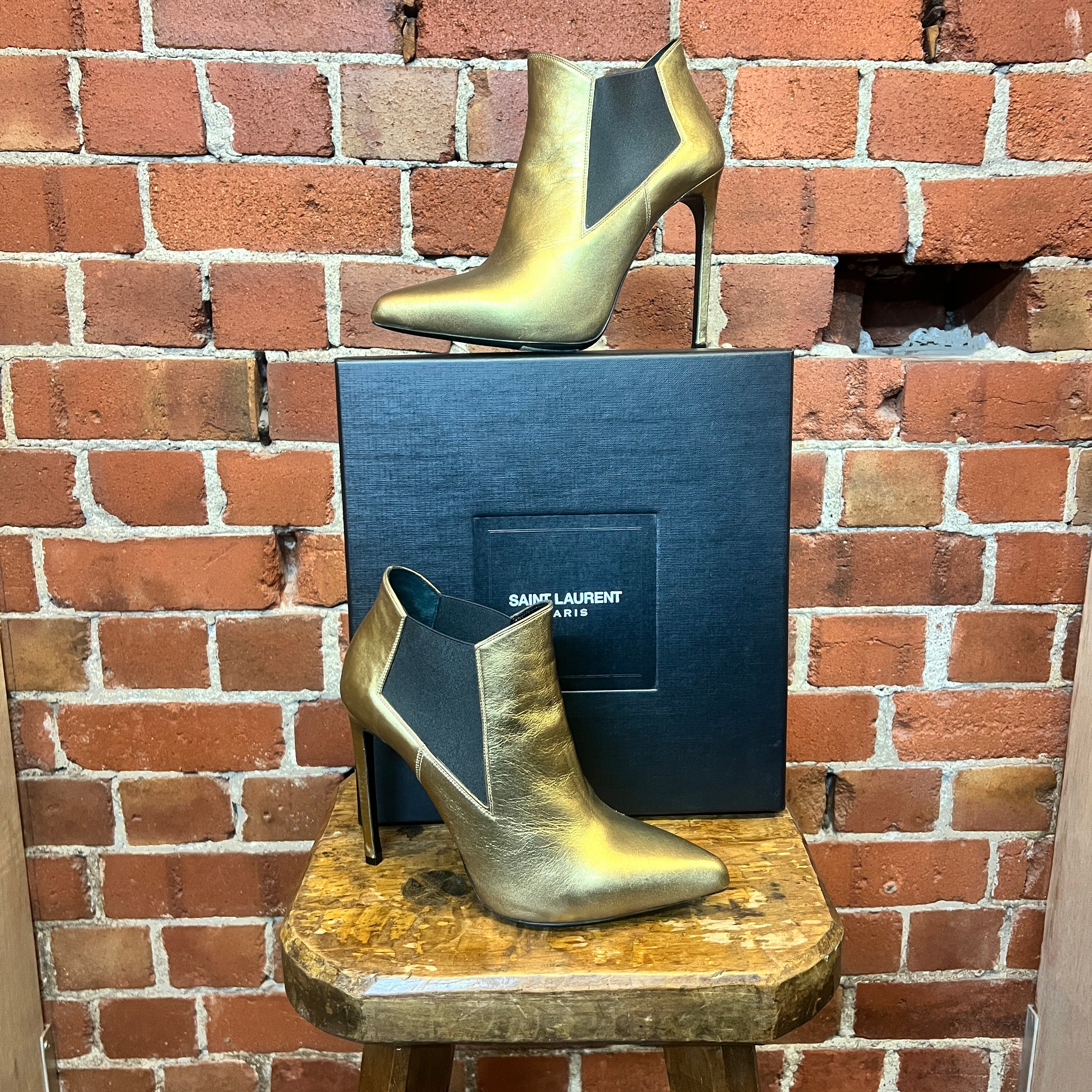 SAINT LAURENT gold boots 40