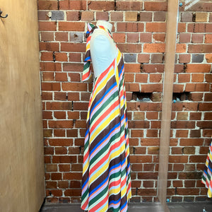 ganni striped halter dress Ganni Striped Halter Neck Recycled Chiffon Midi Dress Multi Size AU 10