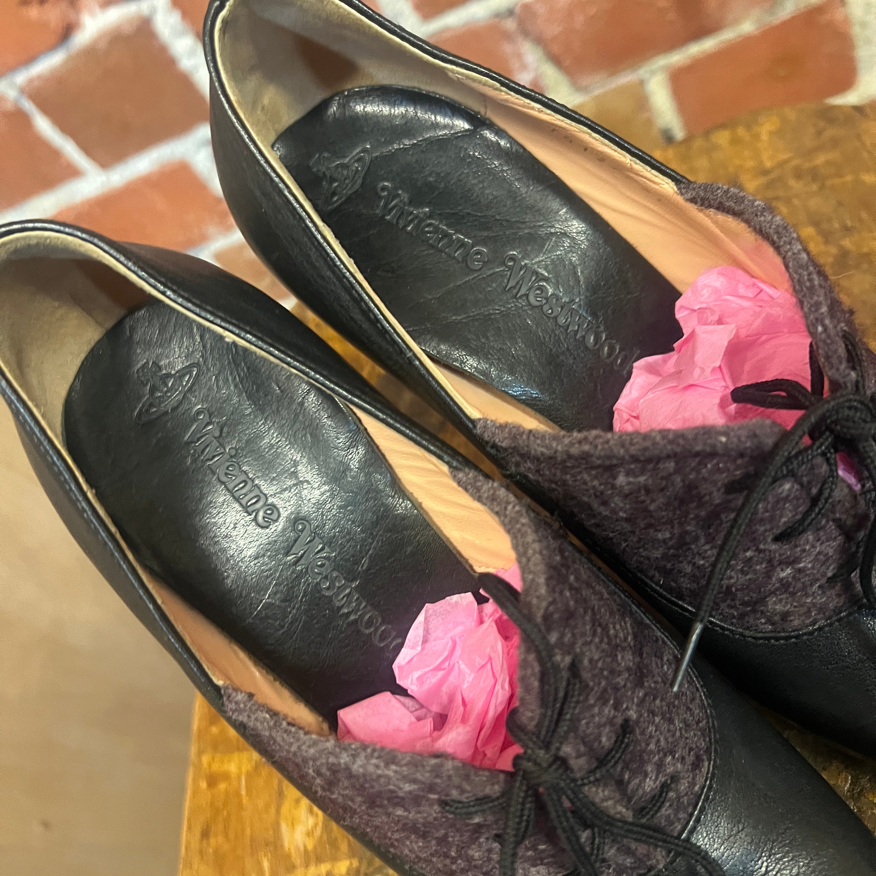 VIVIENNE WESTWOOD 1990's wool and leather heels 37