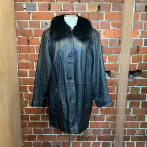 USA leather coat removable fur collar