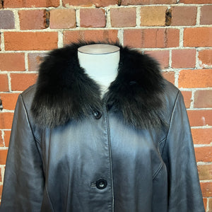 USA leather coat removable fur collar