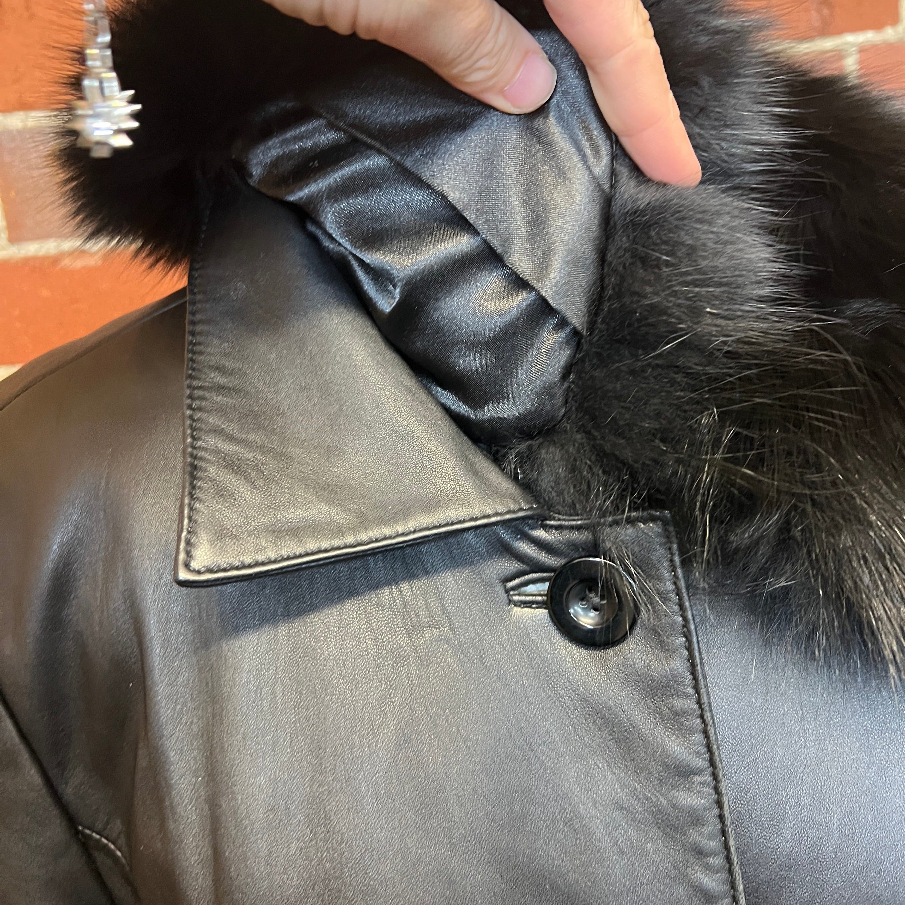 USA leather coat removable fur collar