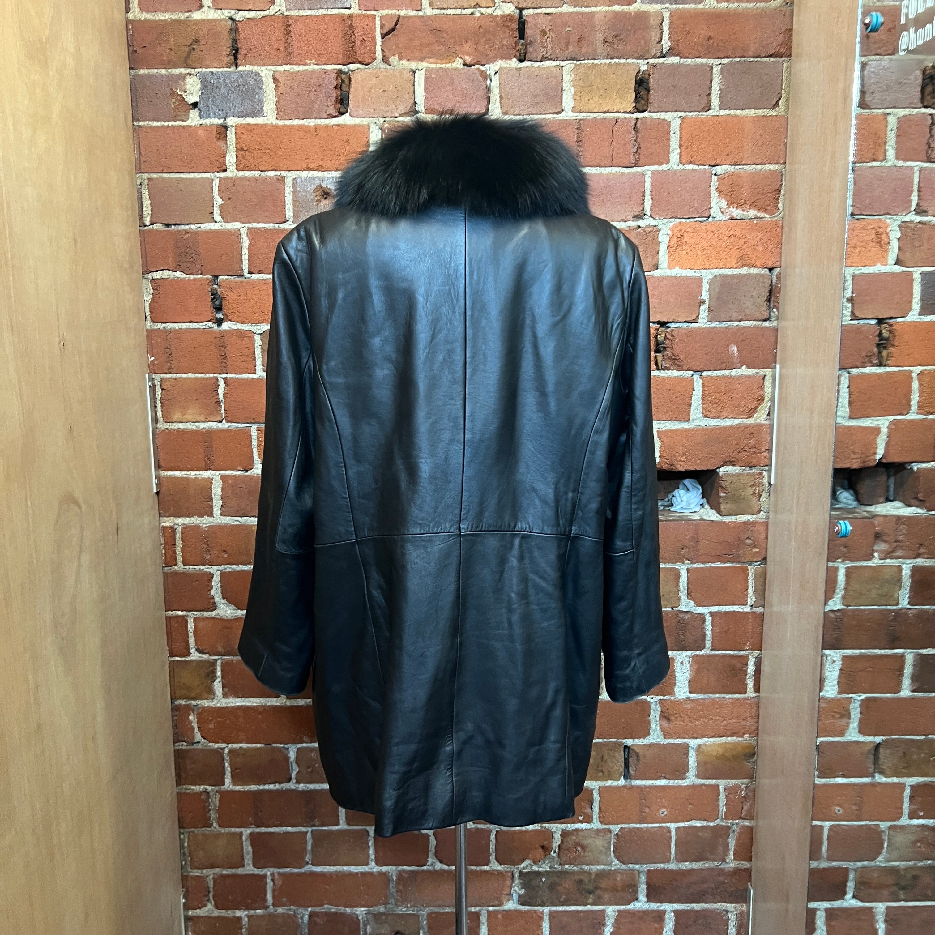 USA leather coat removable fur collar