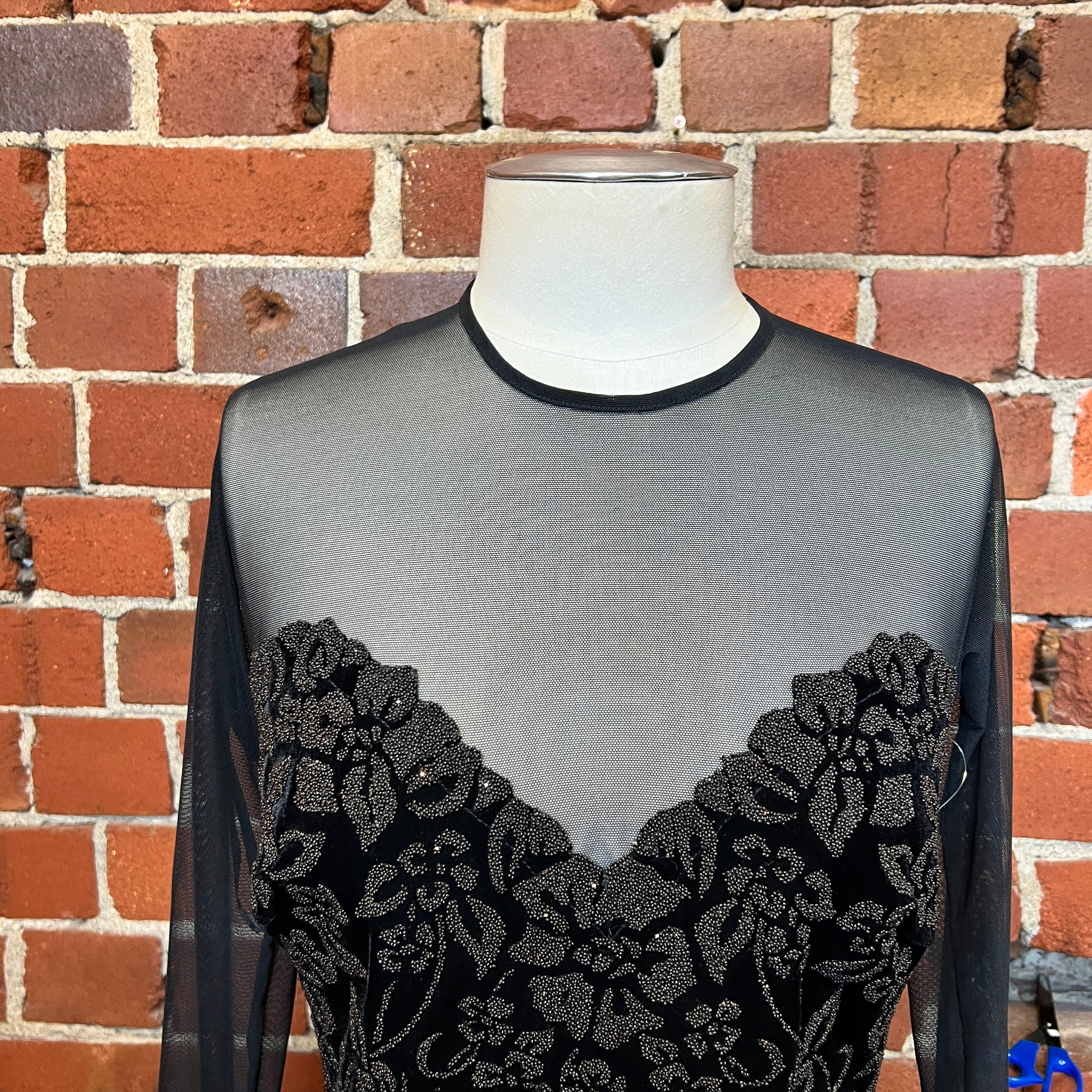 TADASHI mesh and sparkle top