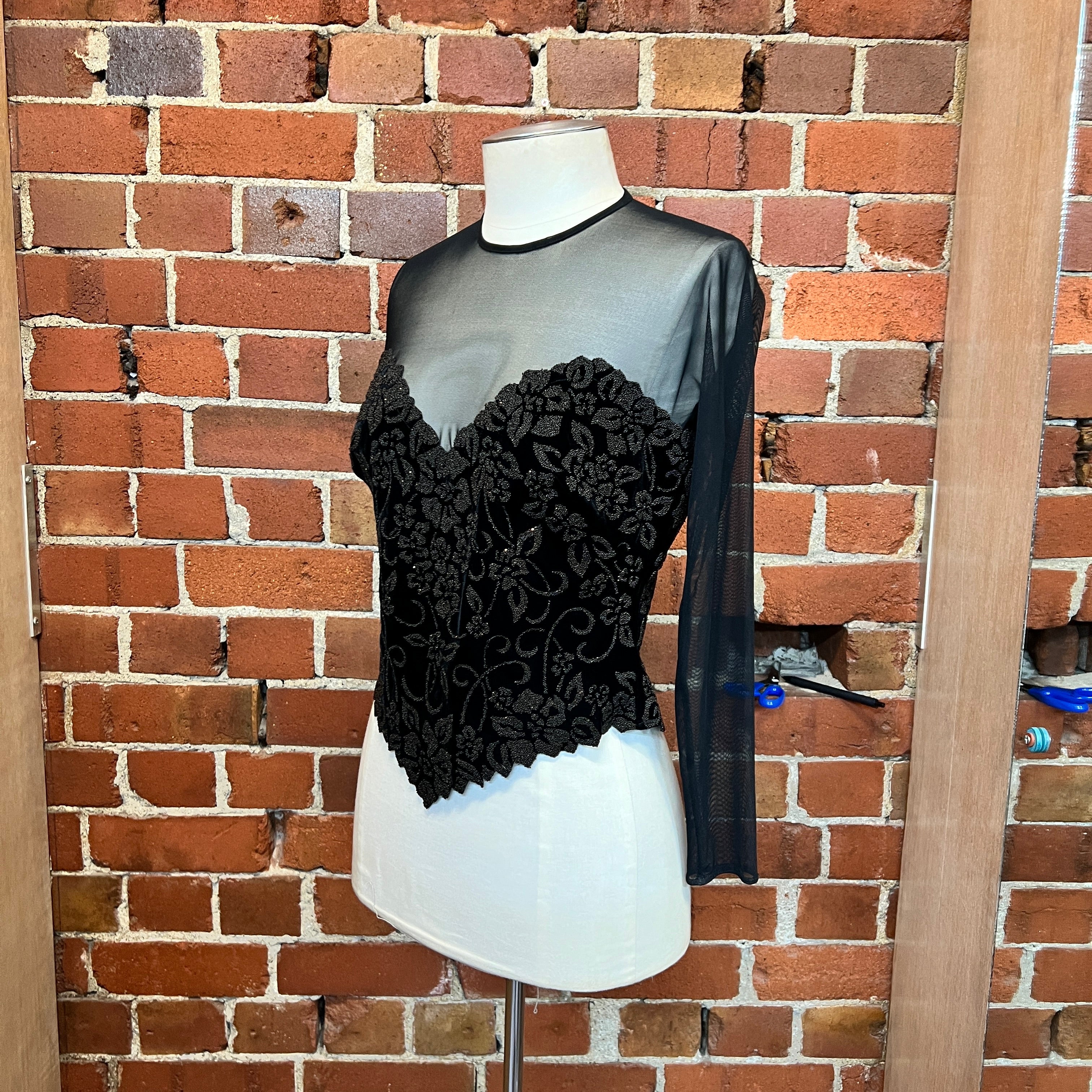 TADASHI mesh and sparkle top