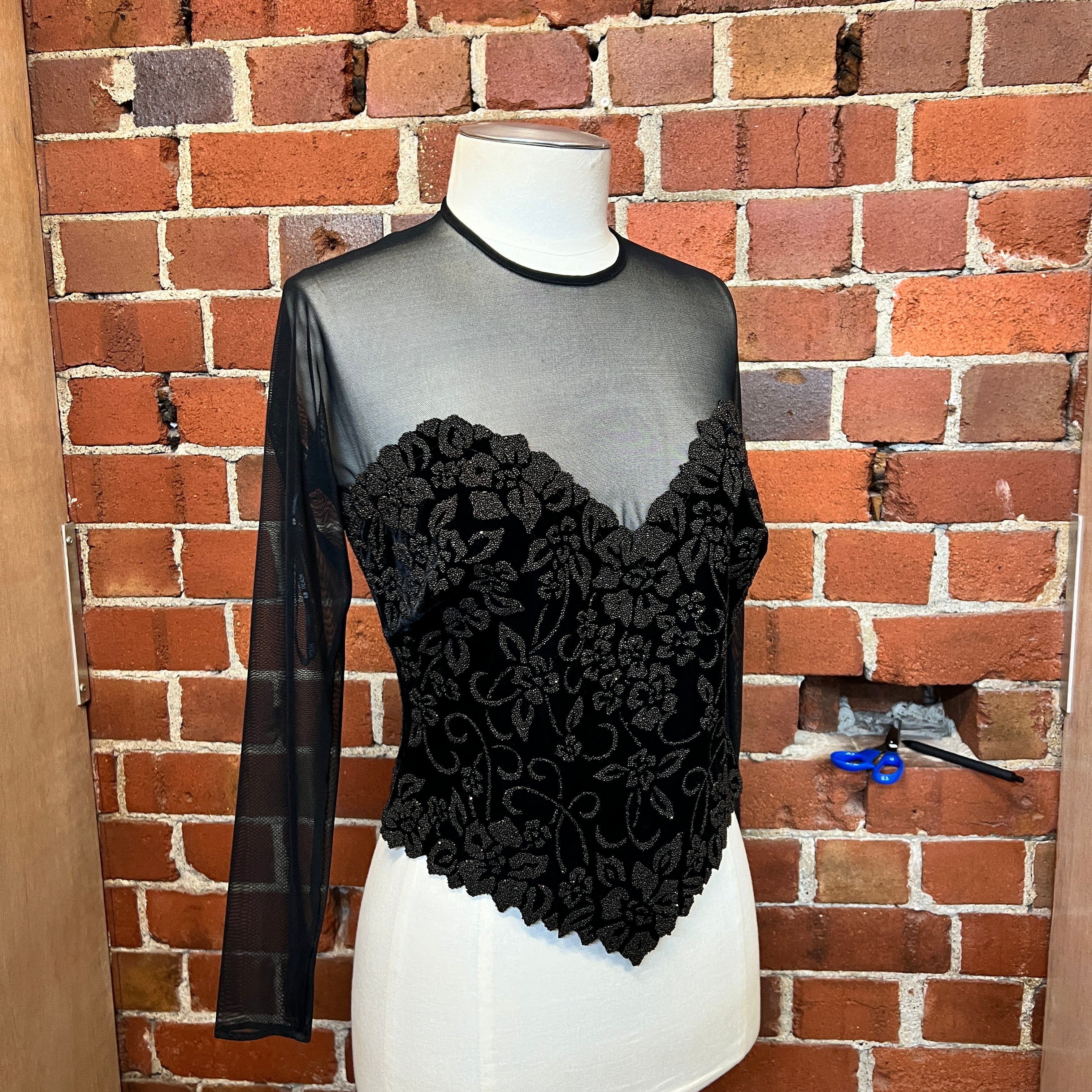 TADASHI mesh and sparkle top