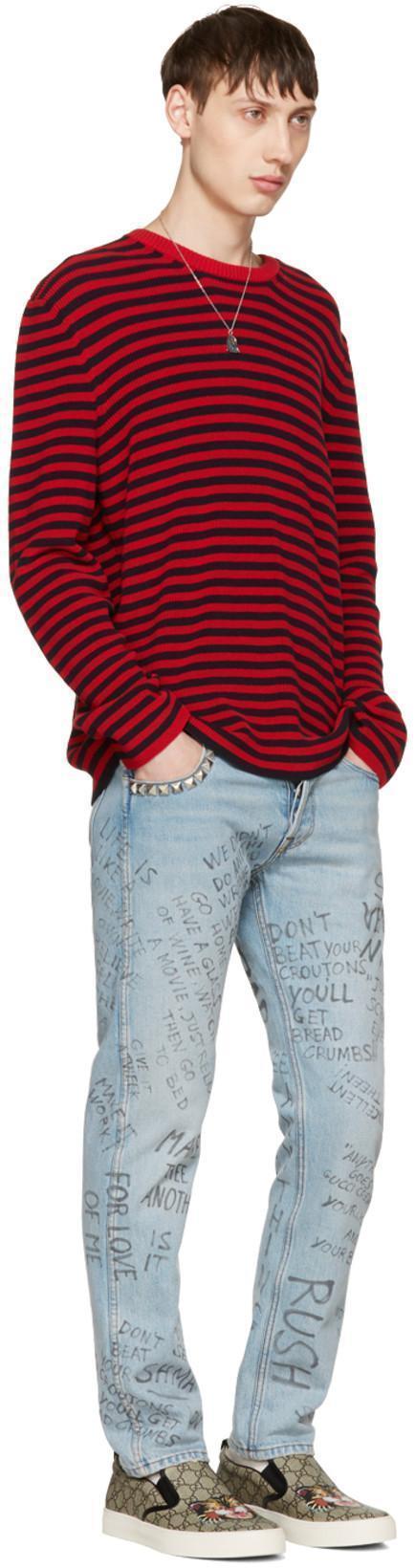 GUCCI Scribbled Writing Print Punk jeans