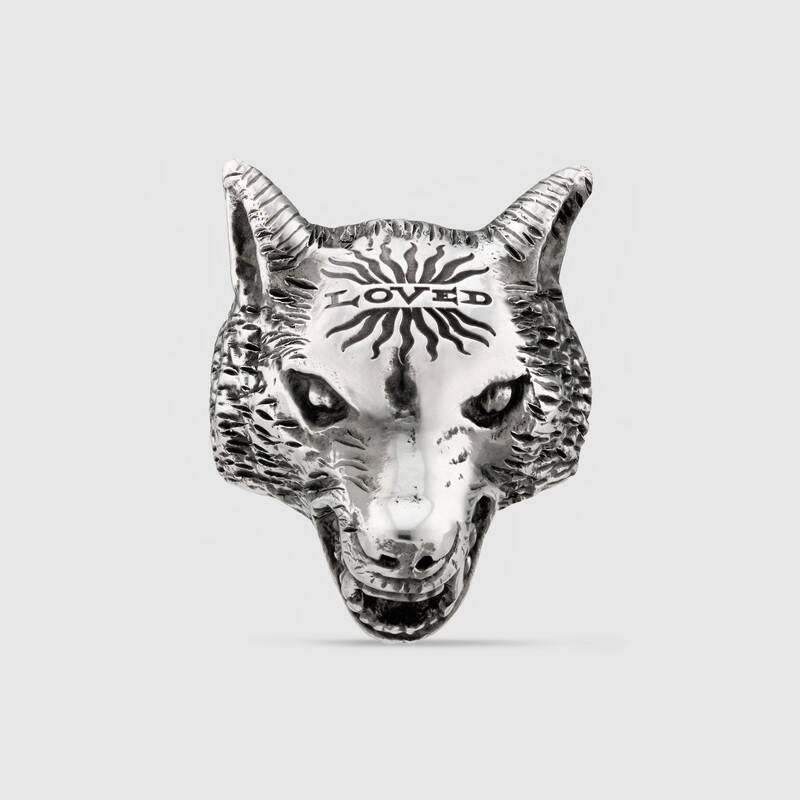 GUCCI Anger Forest wolf head ring in silver