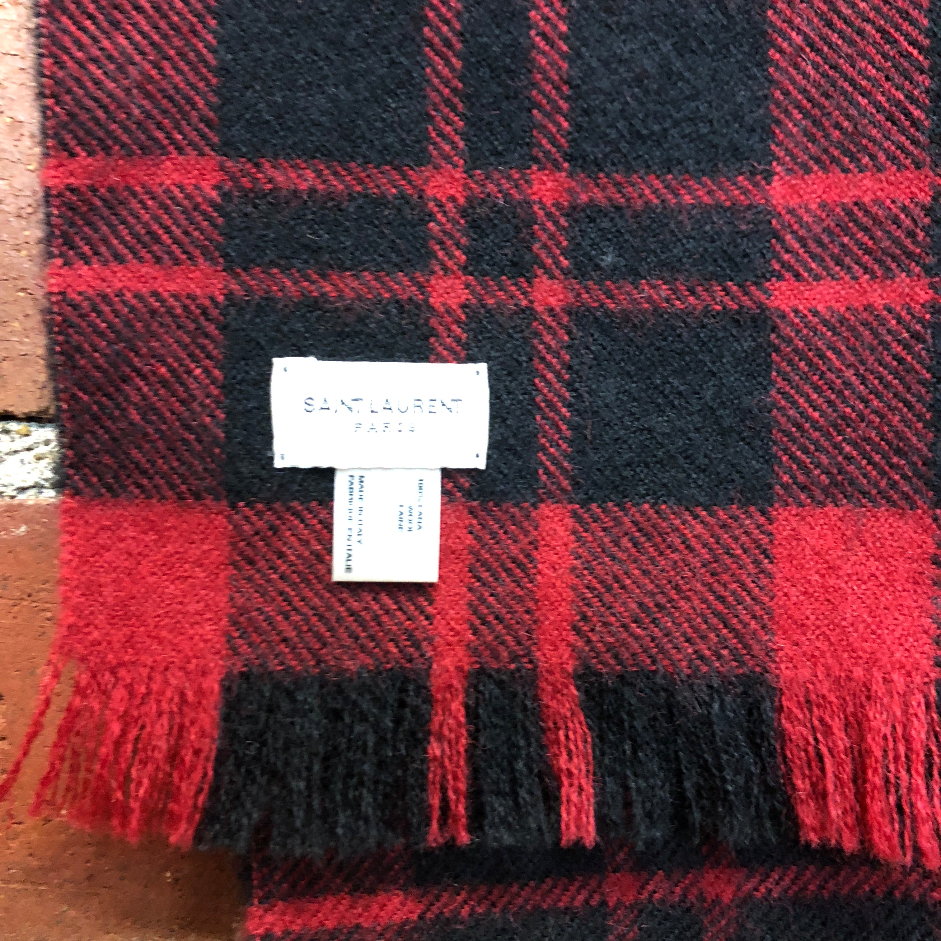 SAINT LAURENT tartan wool scarf
