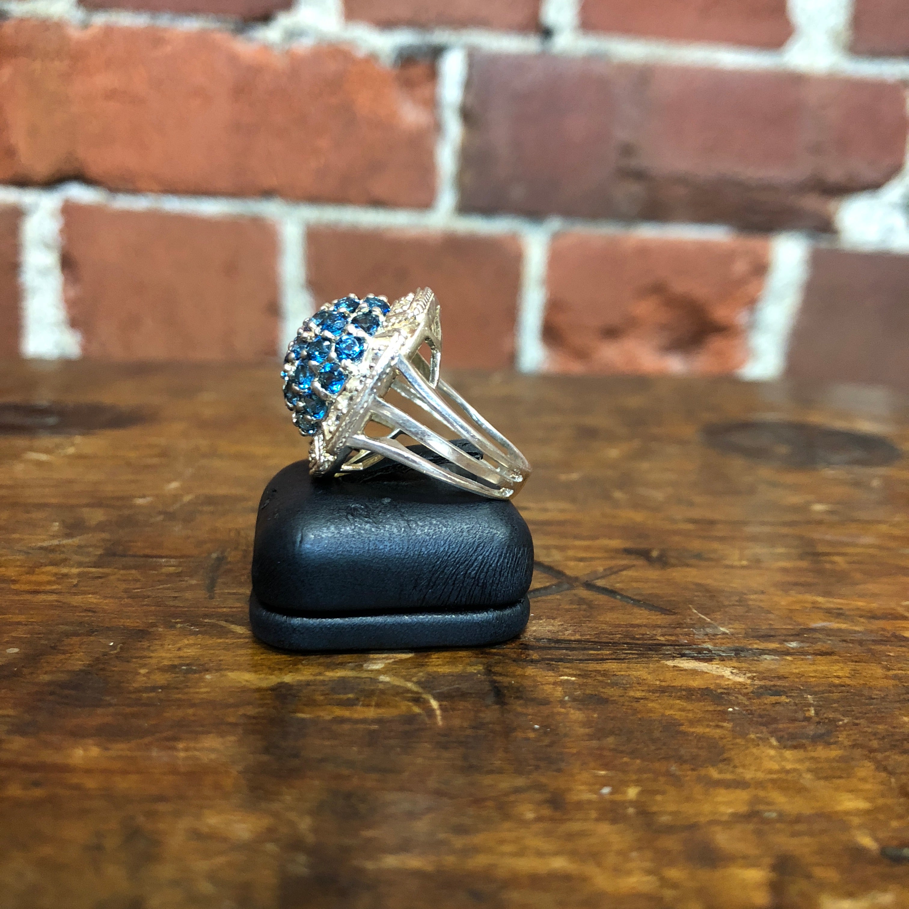 Blue CZ and sterling silver cocktail ring