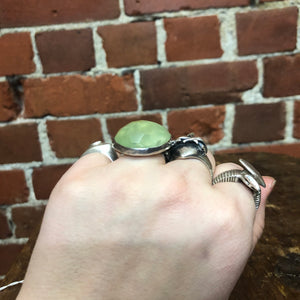 STG SILVER AND green stone ring