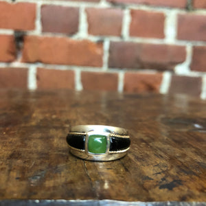 10k Gold, Natural green onyx and sterling silver ring