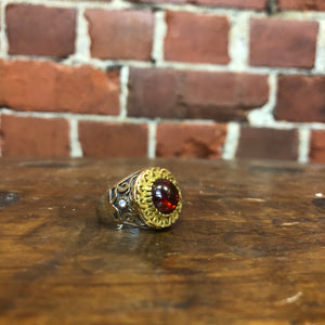 Sterling silver and garnet medieval kings style ring