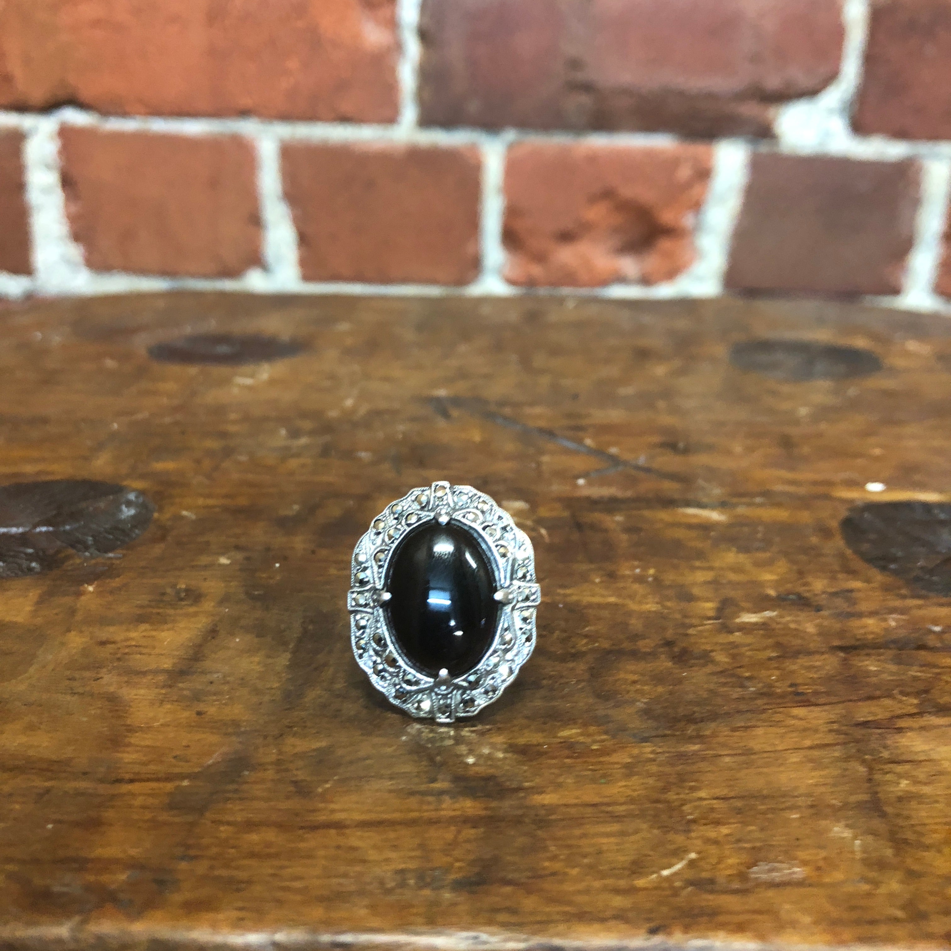 1920s art deco sterling silver and onyx ring