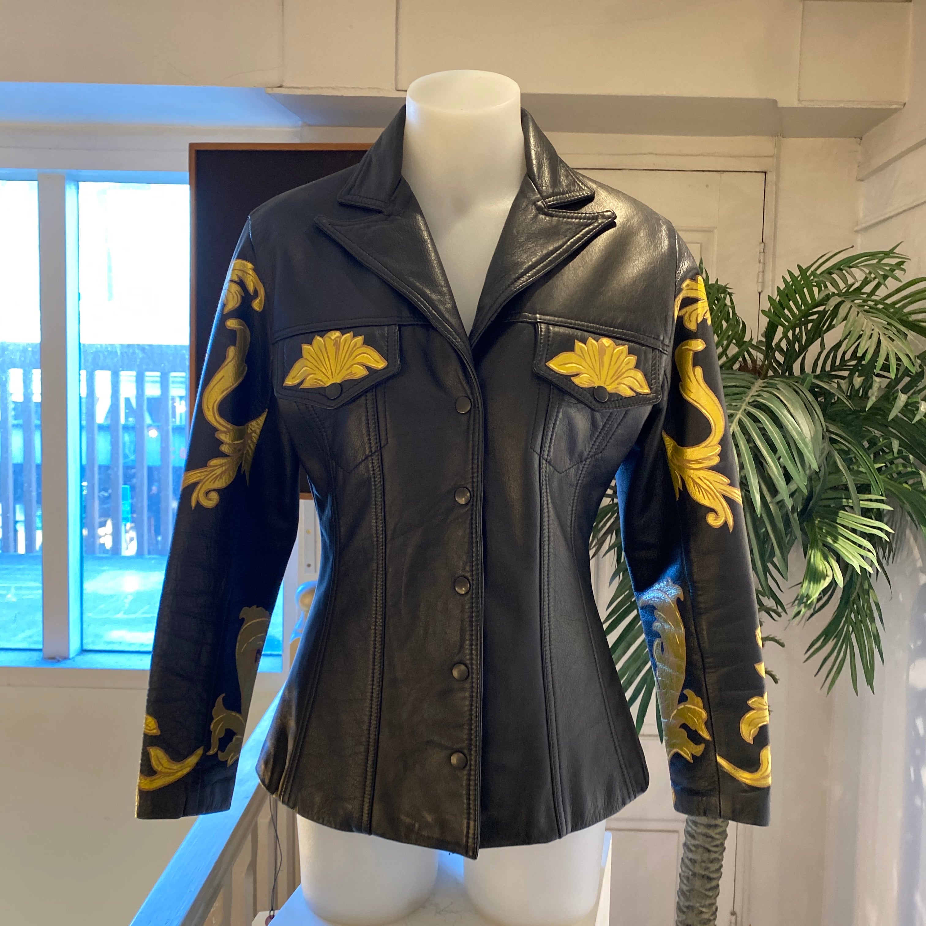 STYLISTS OWN handpainted Hunters and Collectors gold label leather jacket!