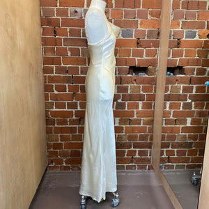 English designer satin slip gown