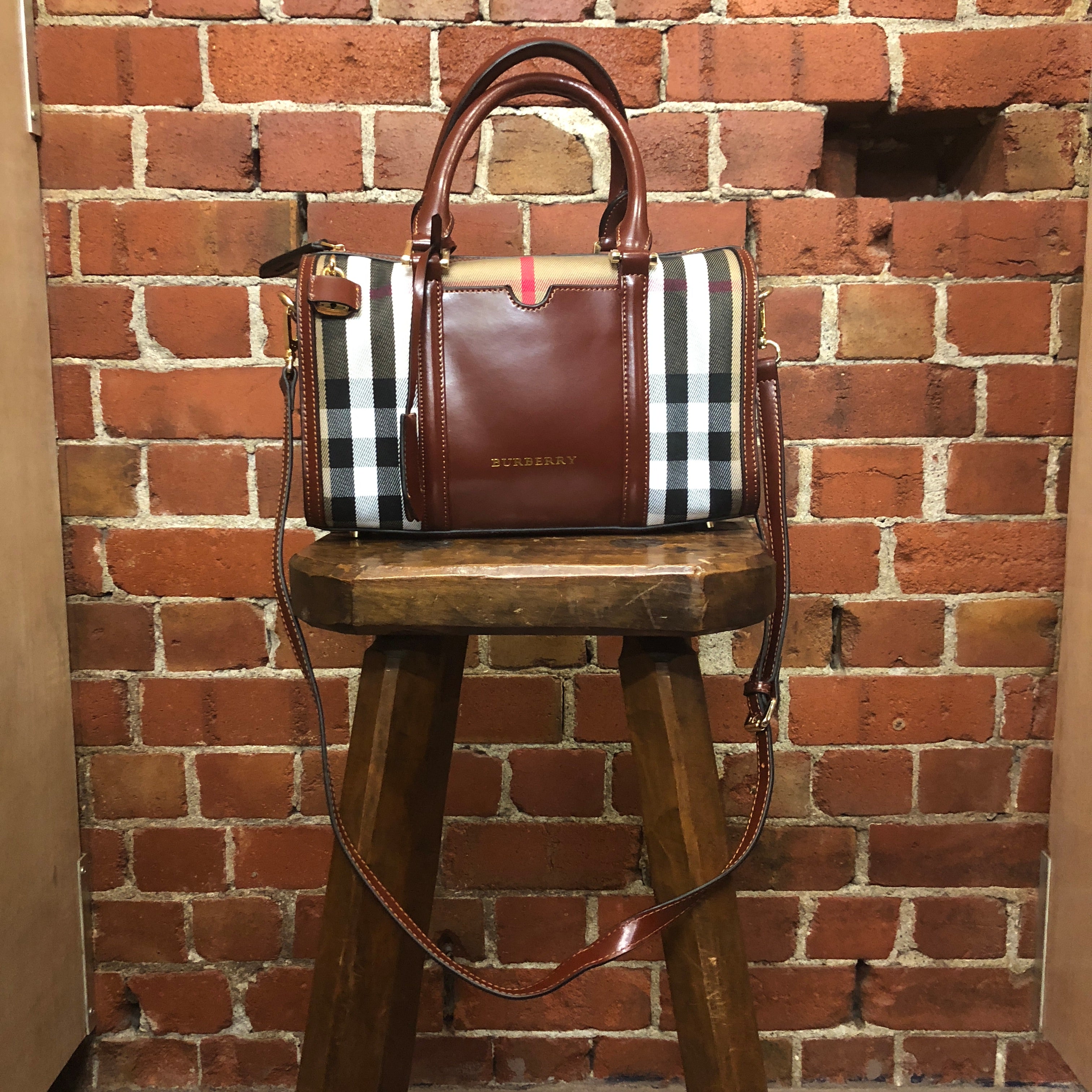 BURBERRY tartan and leather handbag