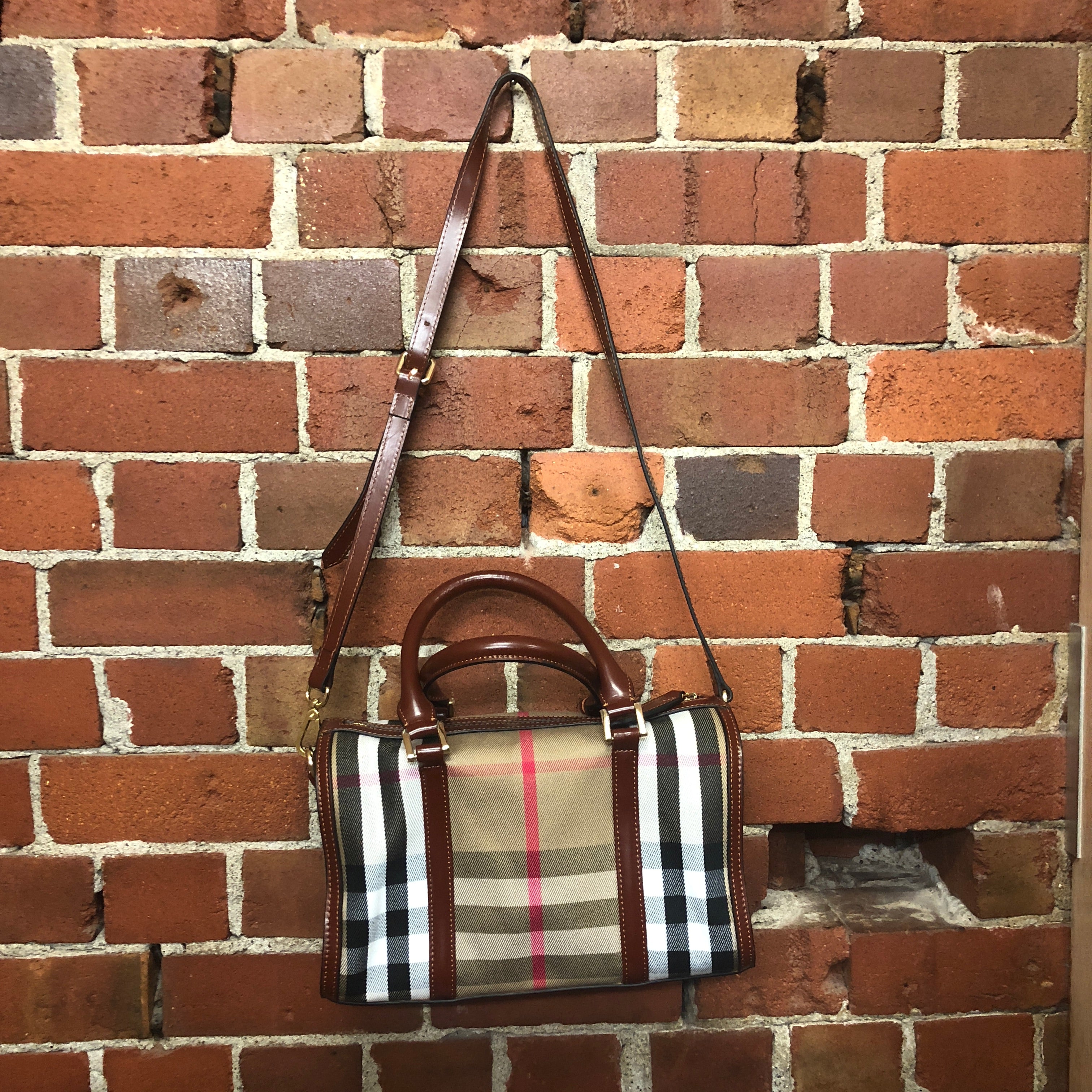 BURBERRY tartan and leather handbag