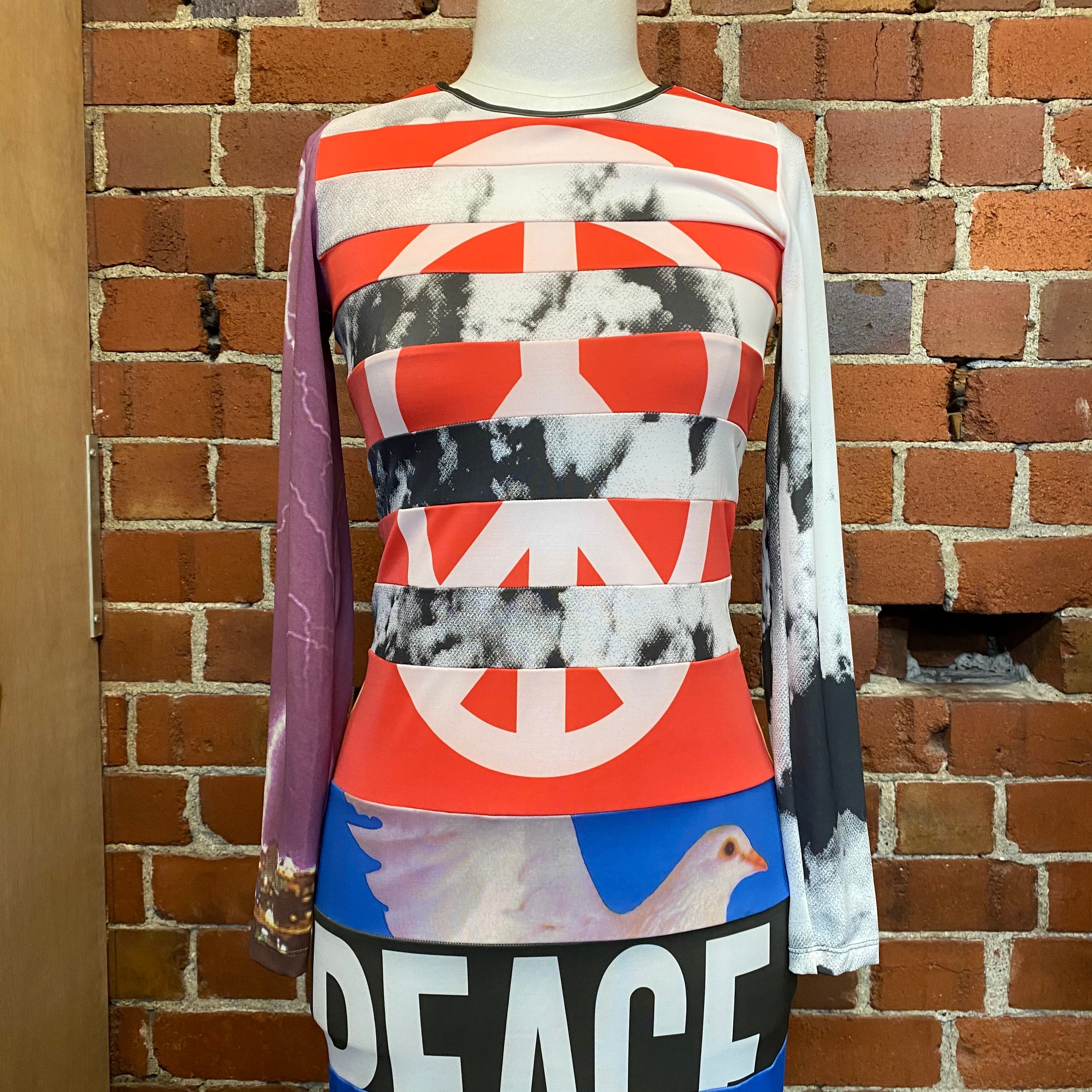 MOSCHINO 1990s Cheap and Chic Peace and Love surrealist dress