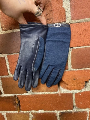 CHRISTIAN DIOR denim and leather gloves