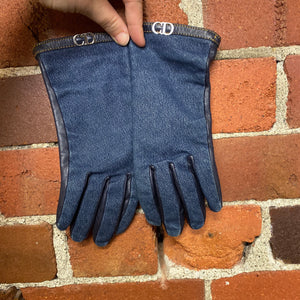 CHRISTIAN DIOR denim and leather gloves