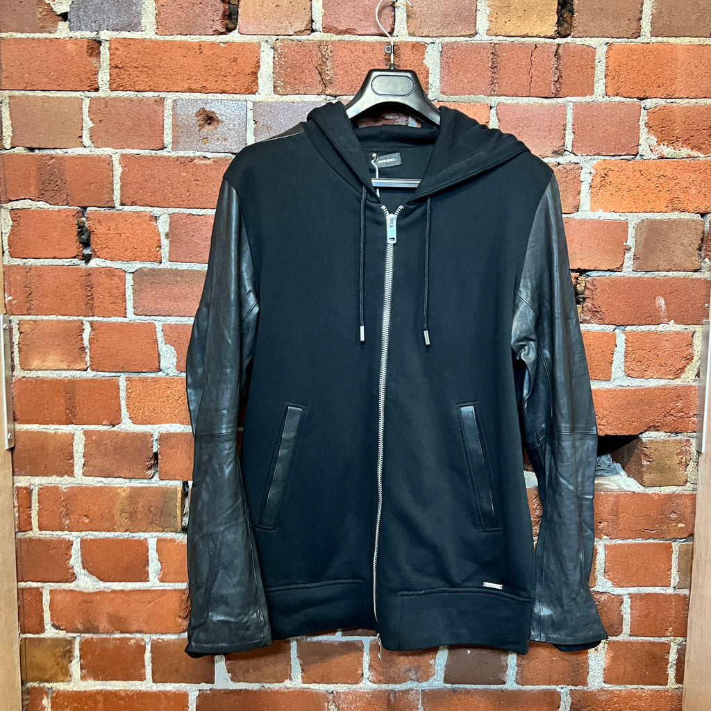 DIESEL leather jacket sleeve hoodie