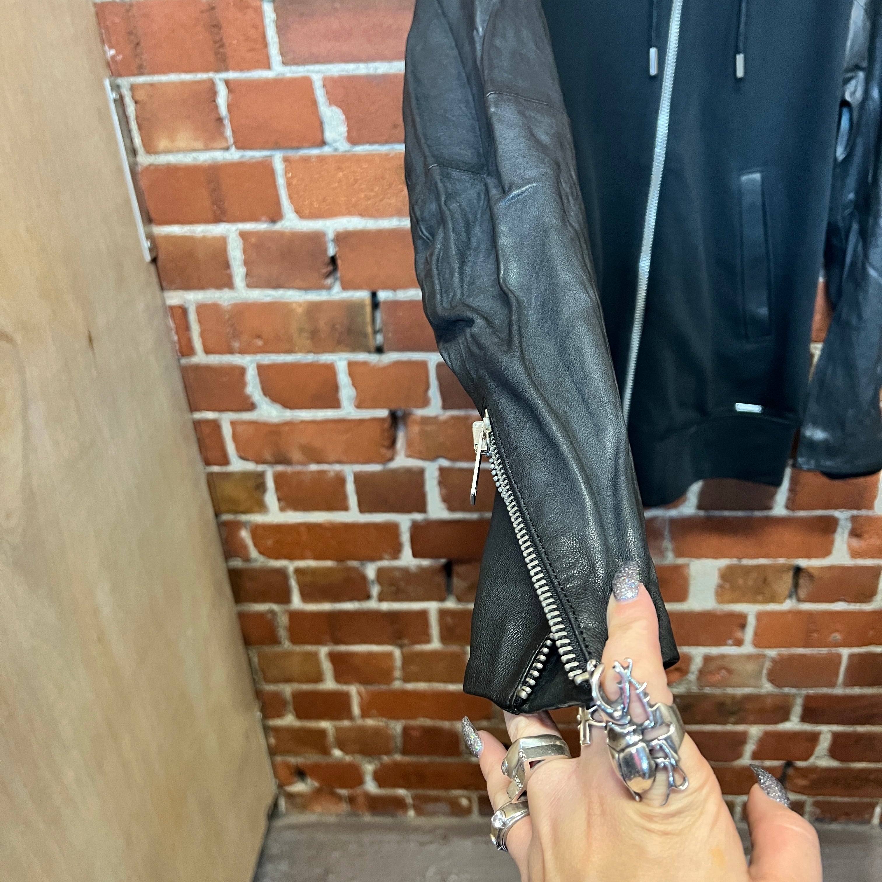DIESEL leather jacket sleeve hoodie