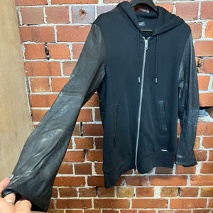 DIESEL leather jacket sleeve hoodie