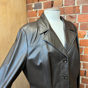 2000'S BOXY BROWN LEATHER COAT