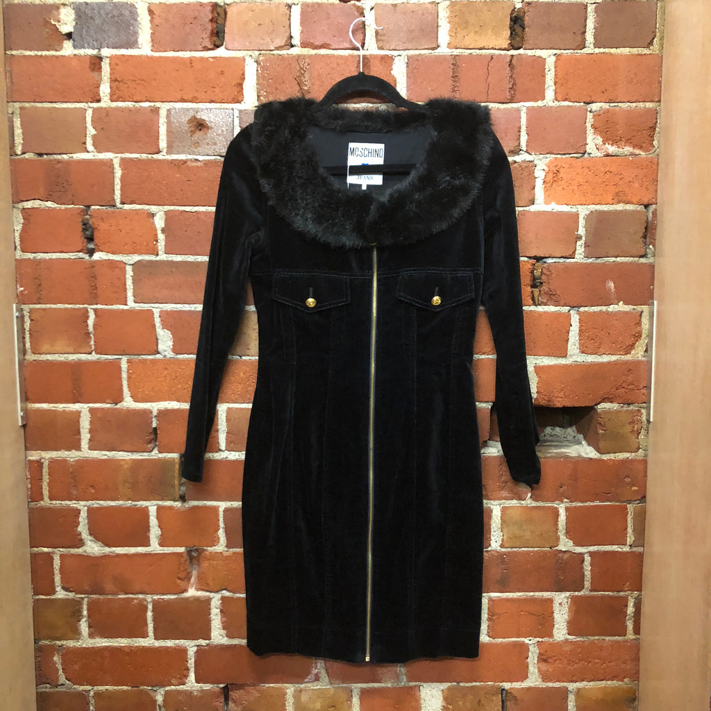 MOSCHINO faux fur trim 1990s dress