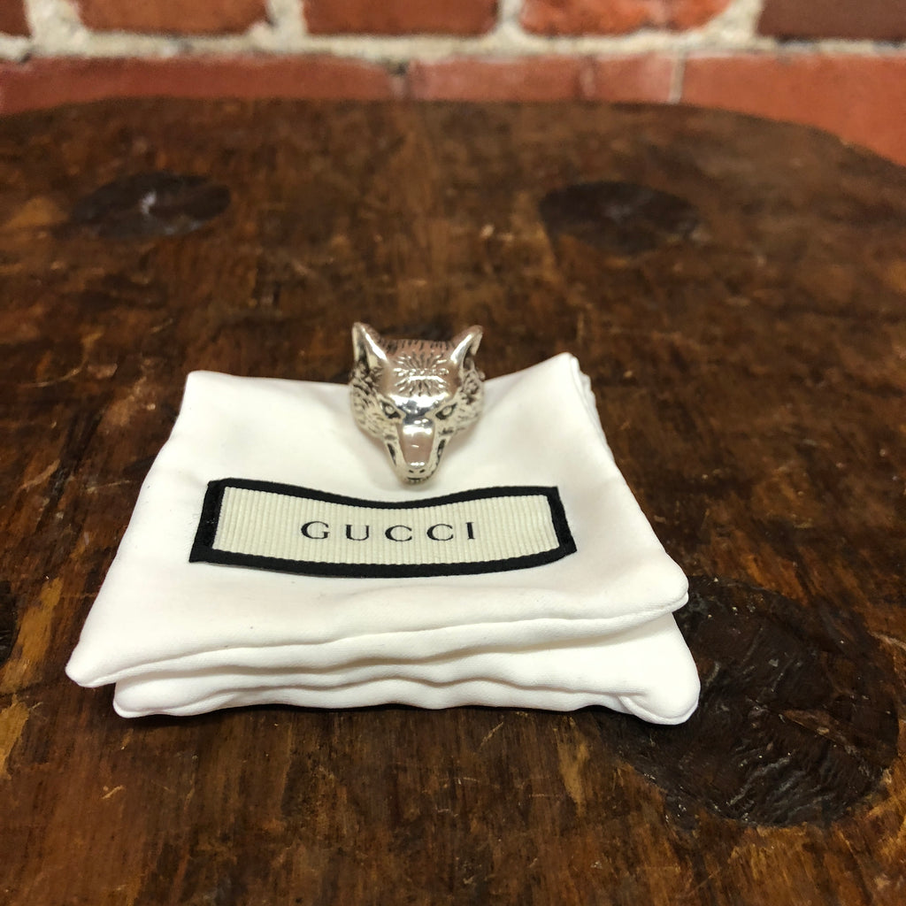 GUCCI Anger Forest wolf head ring in silver